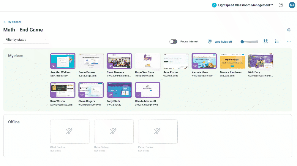 Seating chart screenshot