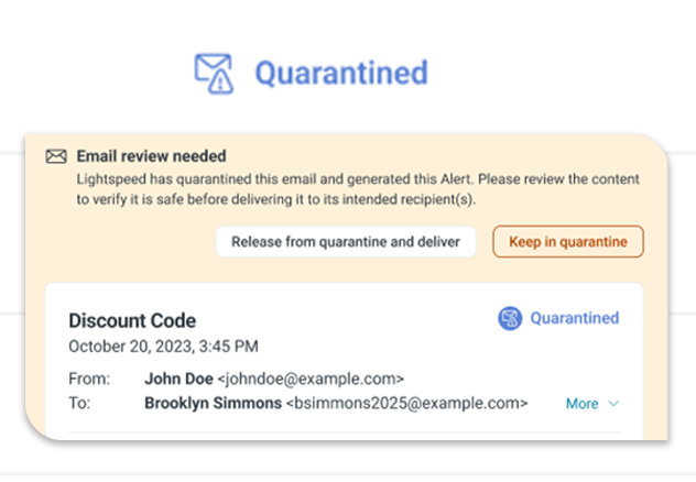 a screenshot of the email quarantine review panel.