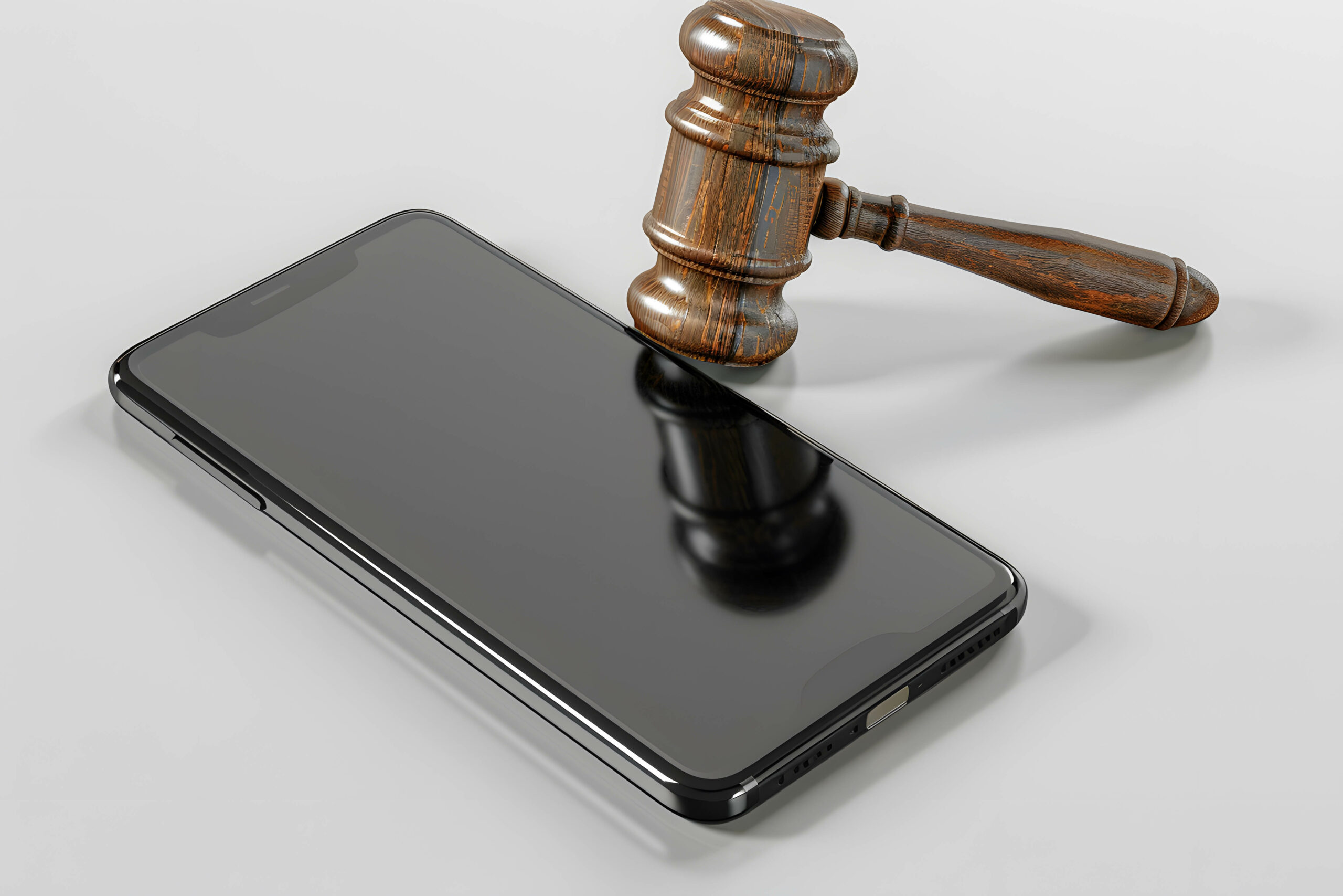 A gavel next to a phone, symbolizing apps banned by legislation